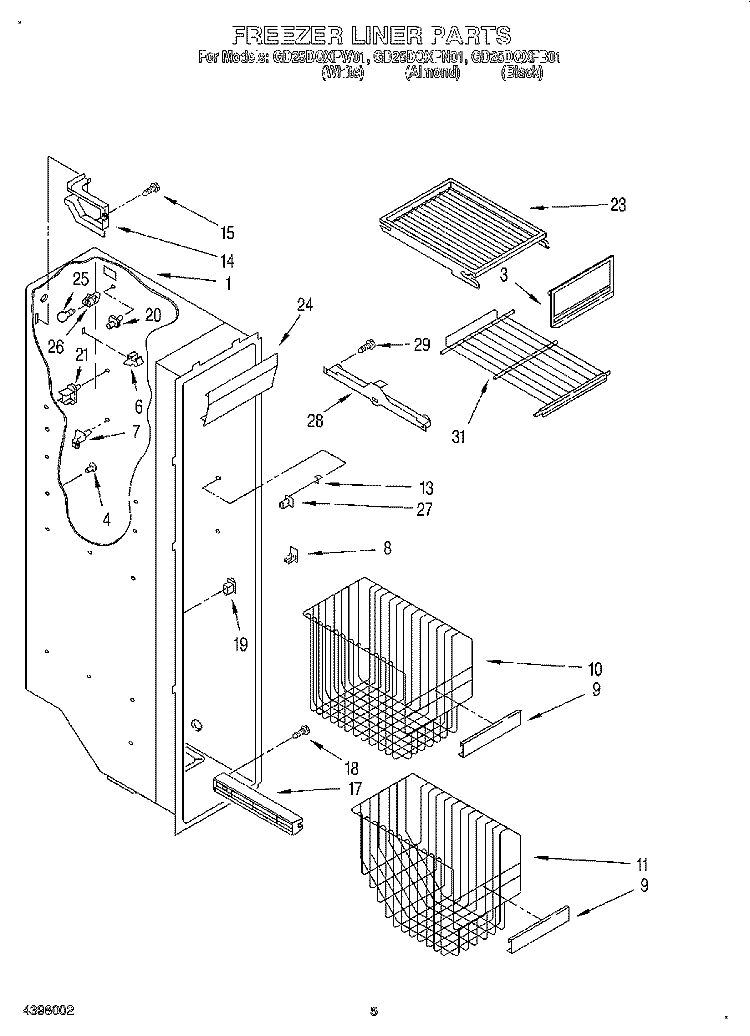FREEZER LINER Diagram and Parts List for GD25DQXFB01  Whirlpool Refrigerator