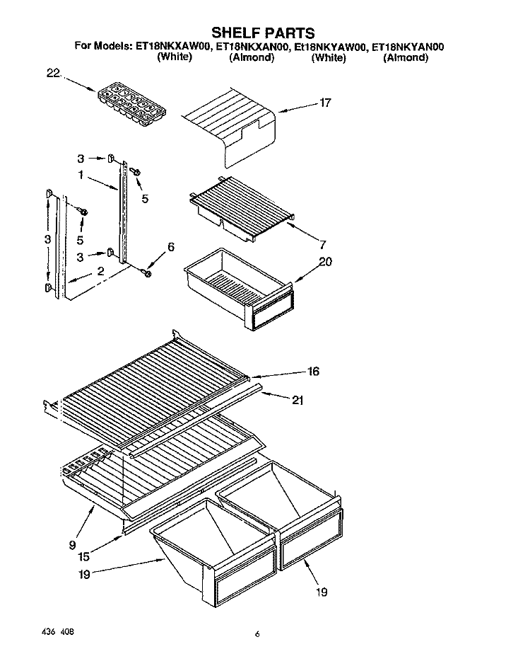 SHELF Diagram and Parts List for ET18NKYAW00  Whirlpool Refrigerator