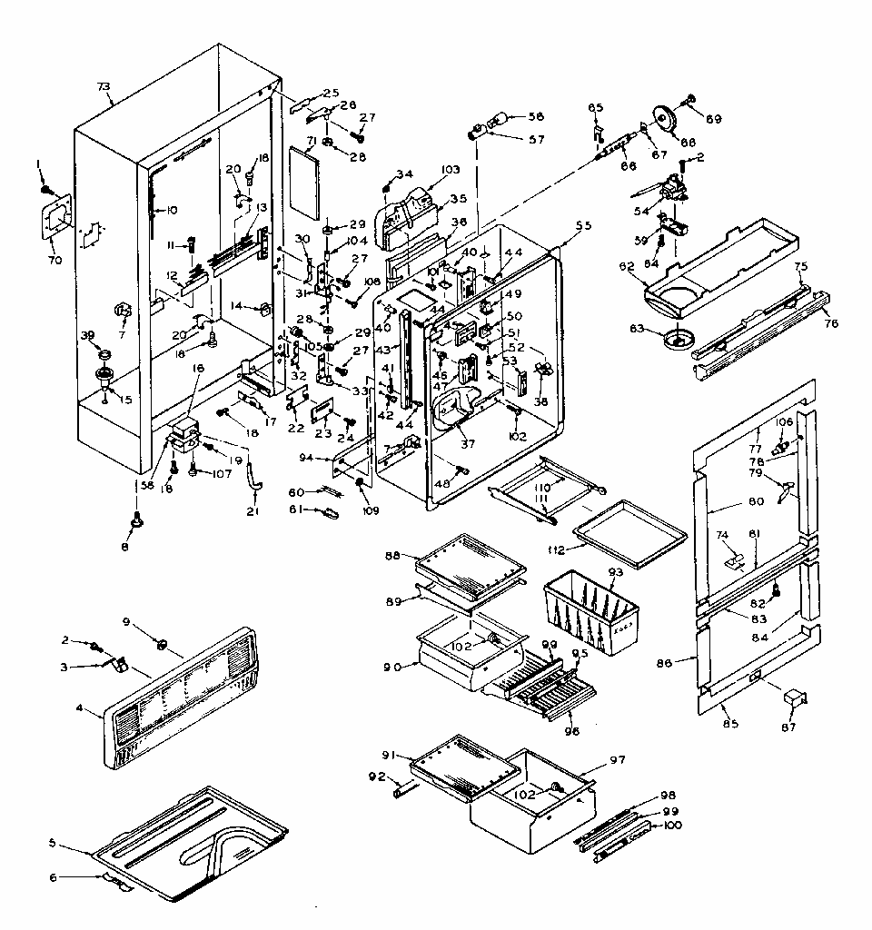 Cabinet Parts Diagram and Parts List for 106W18GL5  Kenmore Refrigerator
