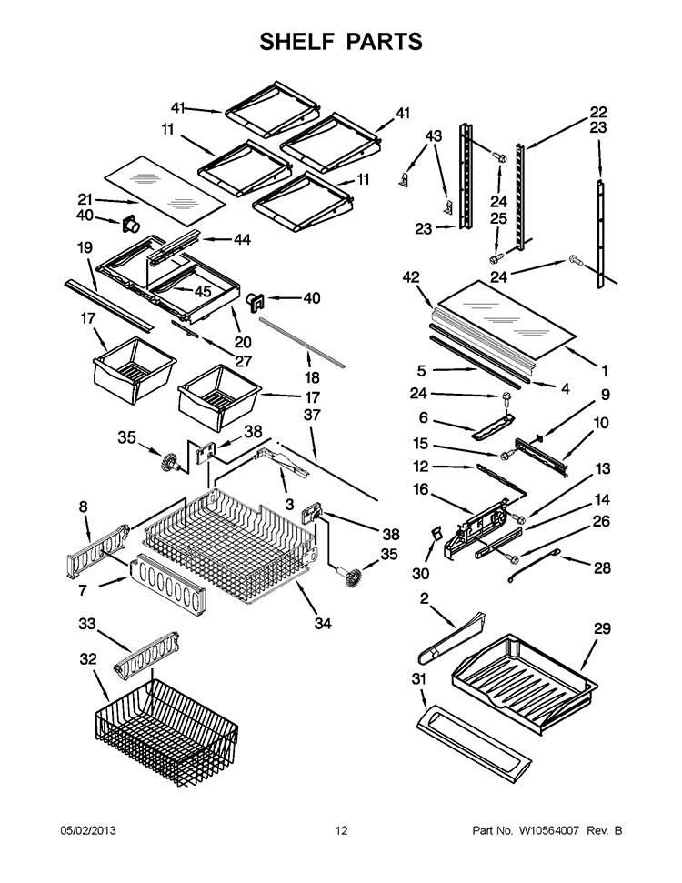 SHELF PARTS Diagram and Parts List for  KitchenAid Refrigerator