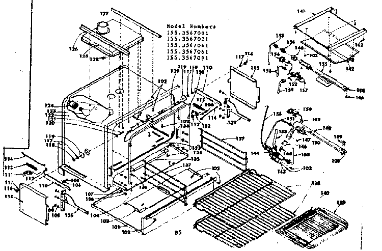 Oven Diagram and Parts List for 1553567041  Kenmore Range