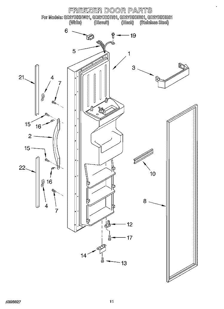 FREEZER DOOR Diagram and Parts List for GD27DIXHT01  Whirlpool Refrigerator