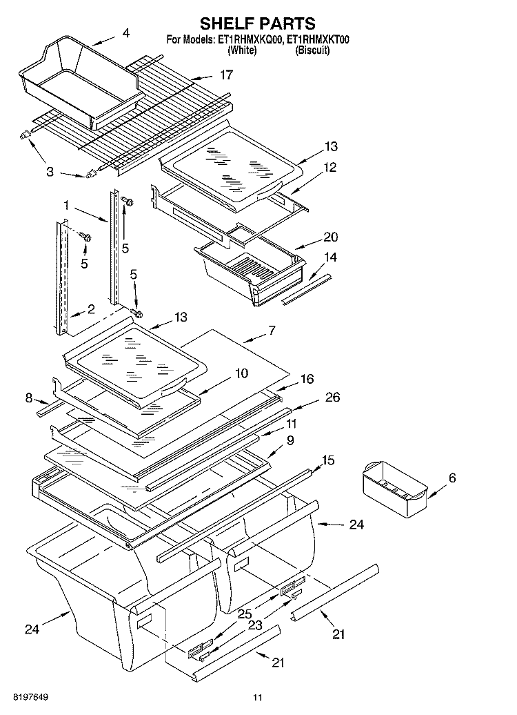 SHELF, OPTIONAL Diagram and Parts List for ET1RHMXKQ00  Whirlpool Refrigerator