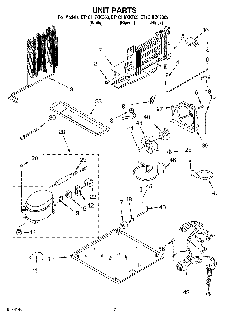 UNIT Diagram and Parts List for ET1CHKXKT03  Whirlpool Refrigerator