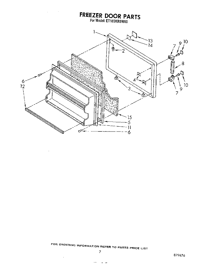 FREEZER DOOR Diagram and Parts List for ET18SKRSW00  Whirlpool Refrigerator