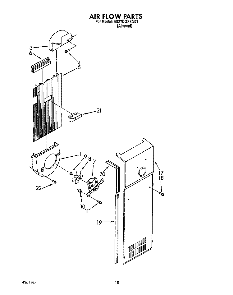 AIR FLOW Diagram and Parts List for ED27DQXXN01  Whirlpool Refrigerator