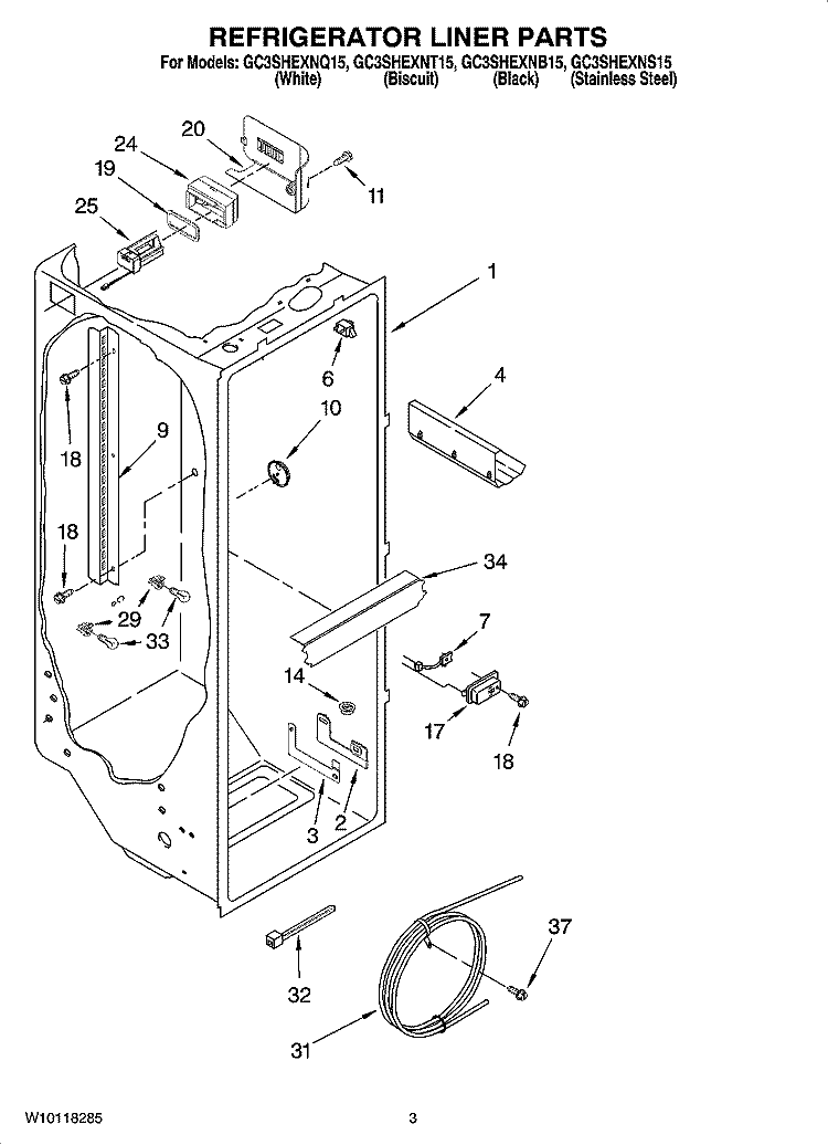 REFRIGERATOR LINER PARTS Diagram and Parts List for GC3SHEXNT15  Whirlpool Refrigerator