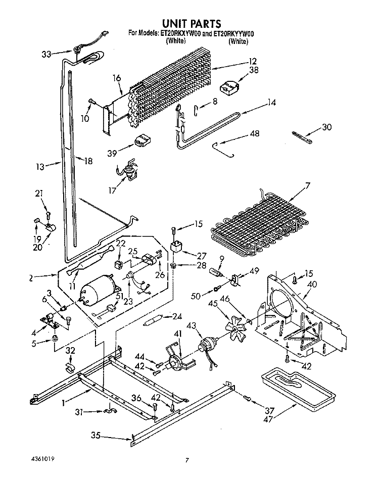 UNIT Diagram and Parts List for ET20RKXYW00  Whirlpool Refrigerator