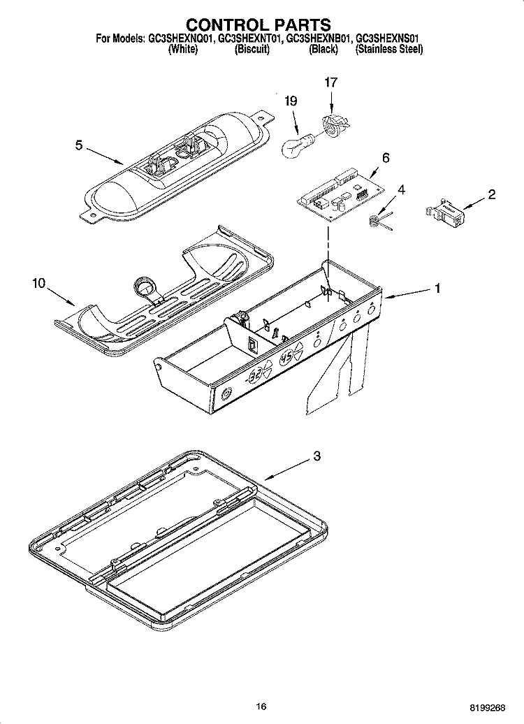 CONTROL PARTS Diagram and Parts List for GC3SHEXNT01  Whirlpool Refrigerator