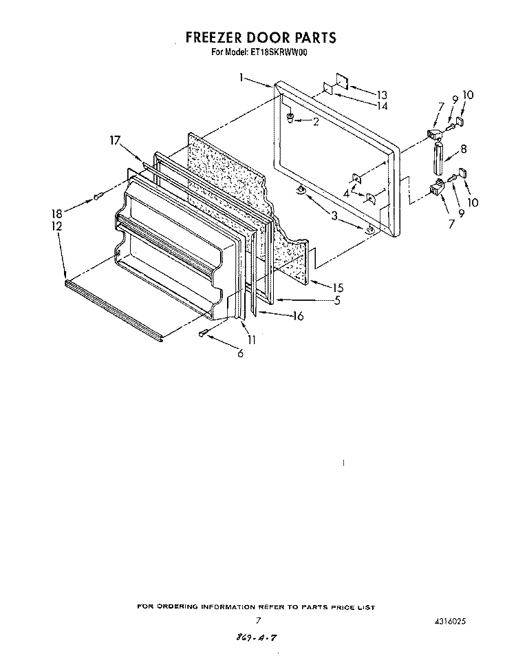 FREEZER DOOR Diagram and Parts List for ET18SKRWN00  Whirlpool Refrigerator