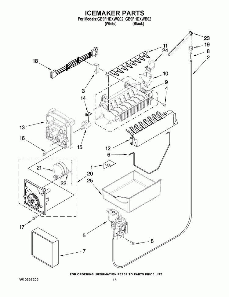 ICEMAKER PARTS Diagram and Parts List for GB9FHDXWQ02  Whirlpool Refrigerator