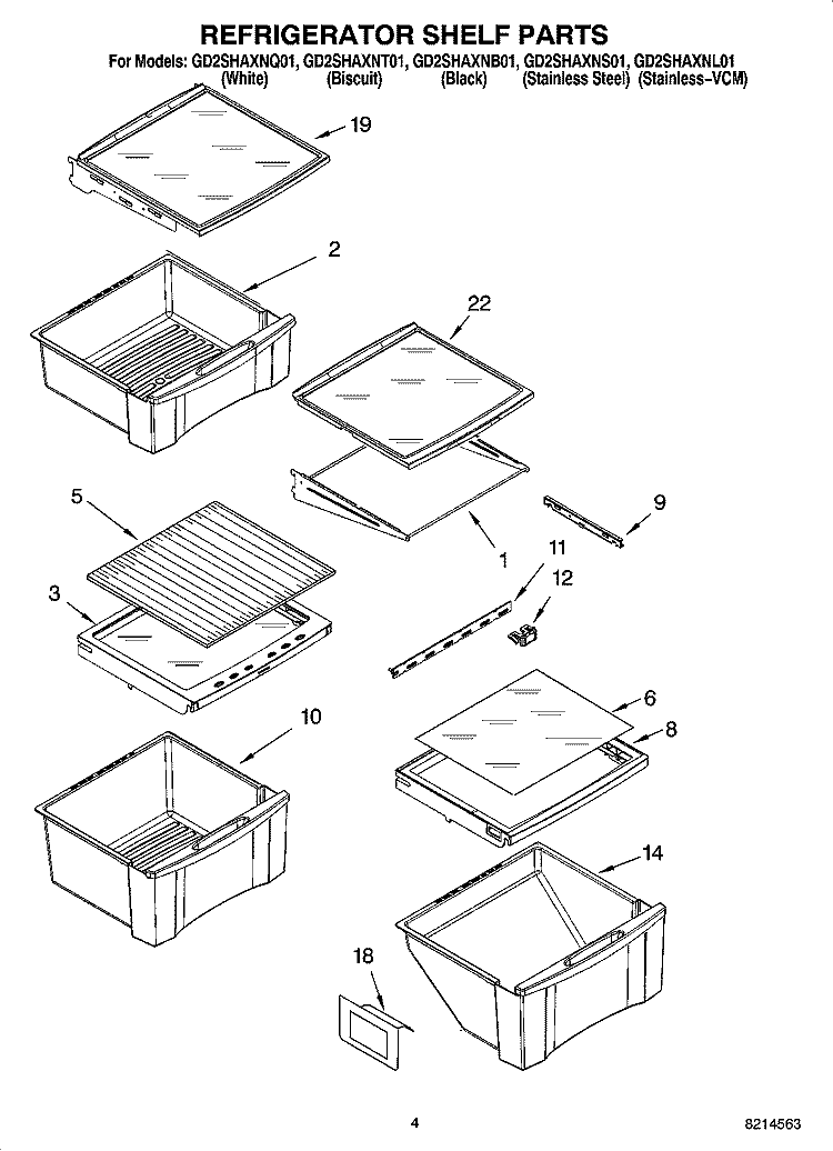 REFRIGERATOR SHELF PARTS Diagram and Parts List for GD2SHAXNL01  Whirlpool Refrigerator