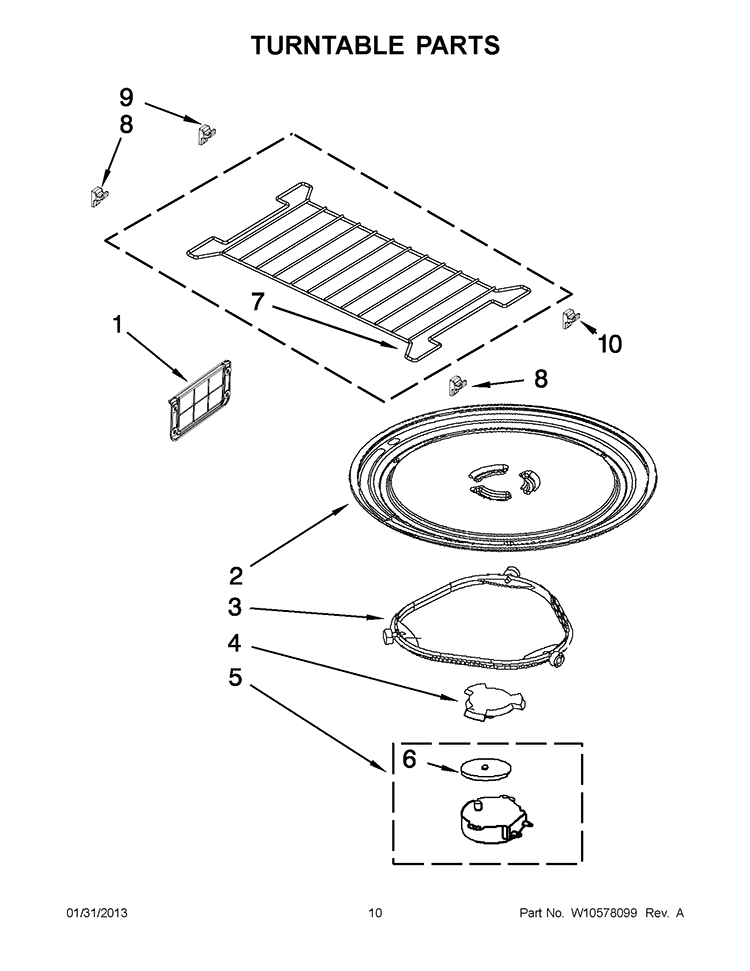 TURNTABLE PARTS Diagram and Parts List for  Whirlpool Microwave