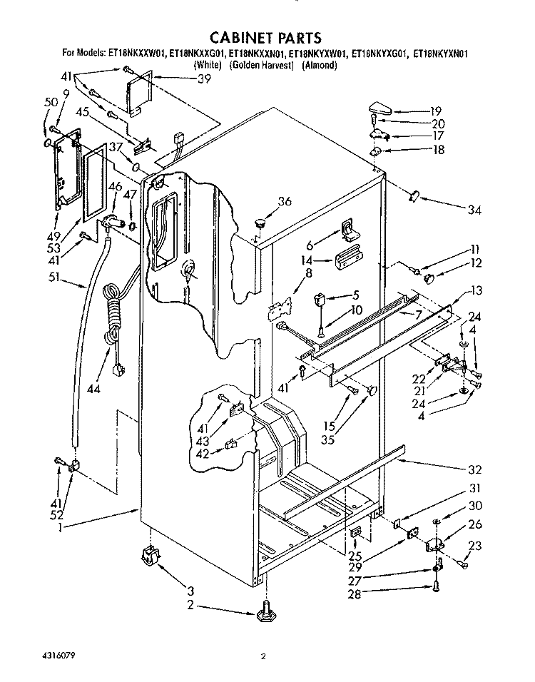 CABINET Diagram and Parts List for ET18NKYXN01  Whirlpool Refrigerator