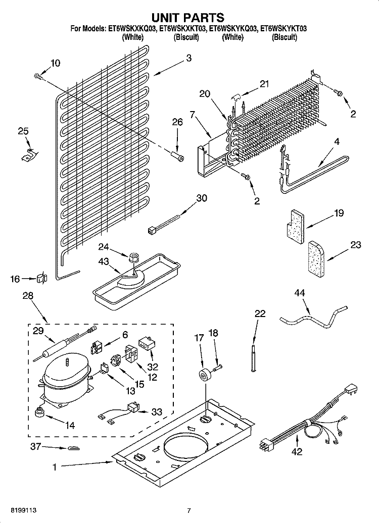 UNIT PARTS Diagram and Parts List for ET6WSKYKQ03  Whirlpool Refrigerator