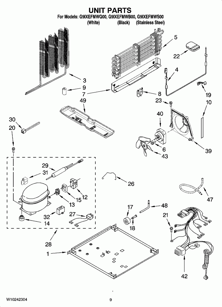 UNIT PARTS Diagram and Parts List for G9IXEFMWB00  Whirlpool Refrigerator