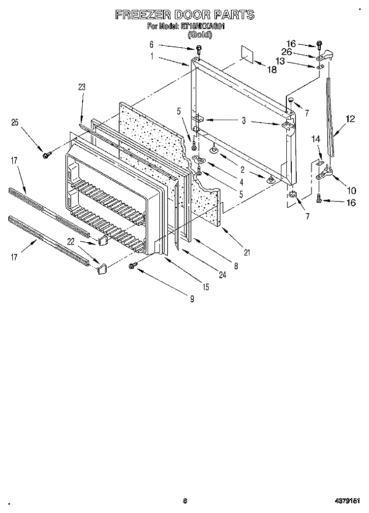 FREEZER DOOR Diagram and Parts List for ET18NKXAG01  Whirlpool Refrigerator