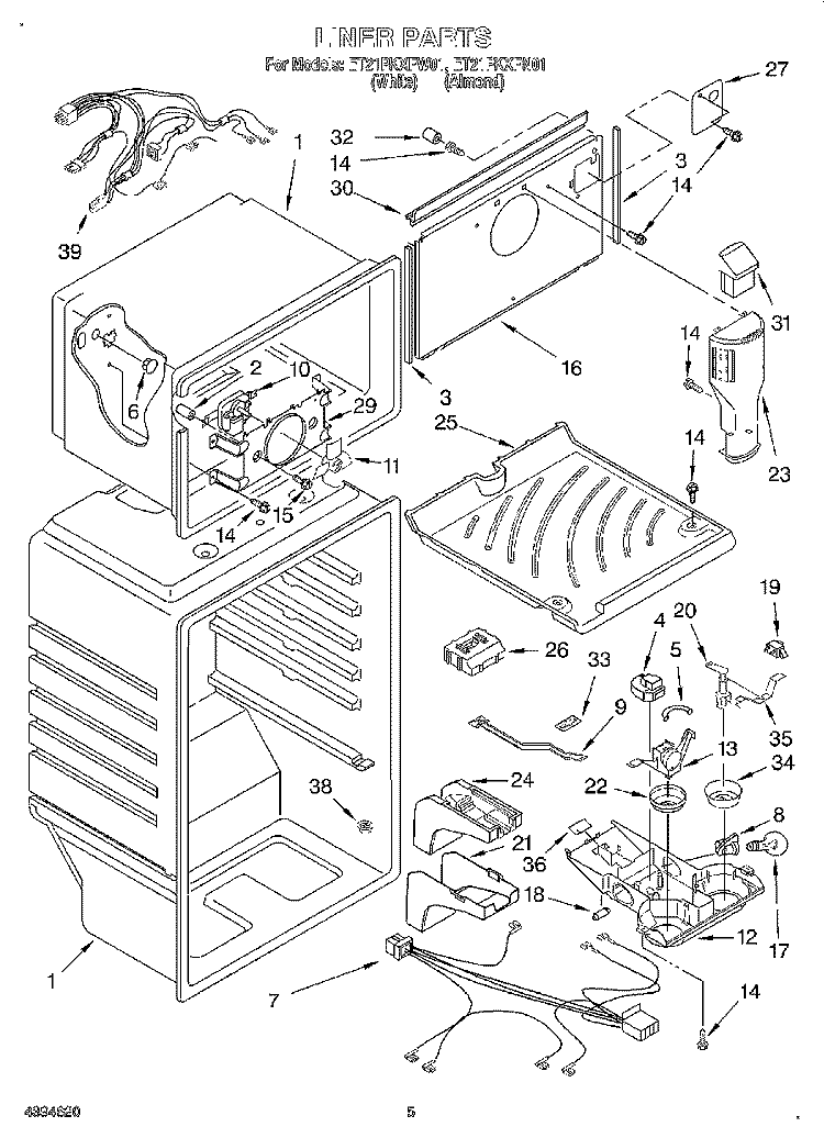 LINER Diagram and Parts List for ET21PKXFW01  Whirlpool Refrigerator