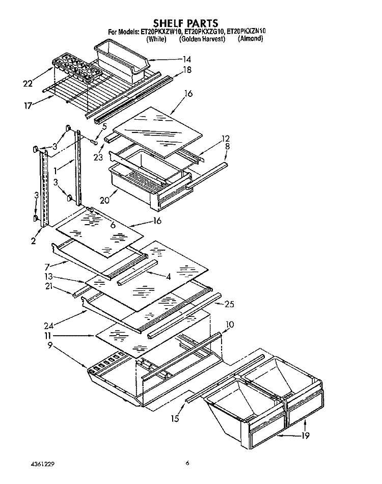 SHELF Diagram and Parts List for ET20PKXZW10  Whirlpool Refrigerator
