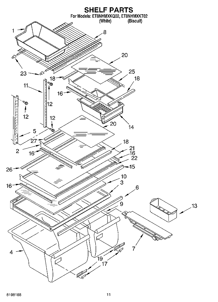 SHELF, OPTIONAL Diagram and Parts List for ET8NHMXKT02  Whirlpool Refrigerator