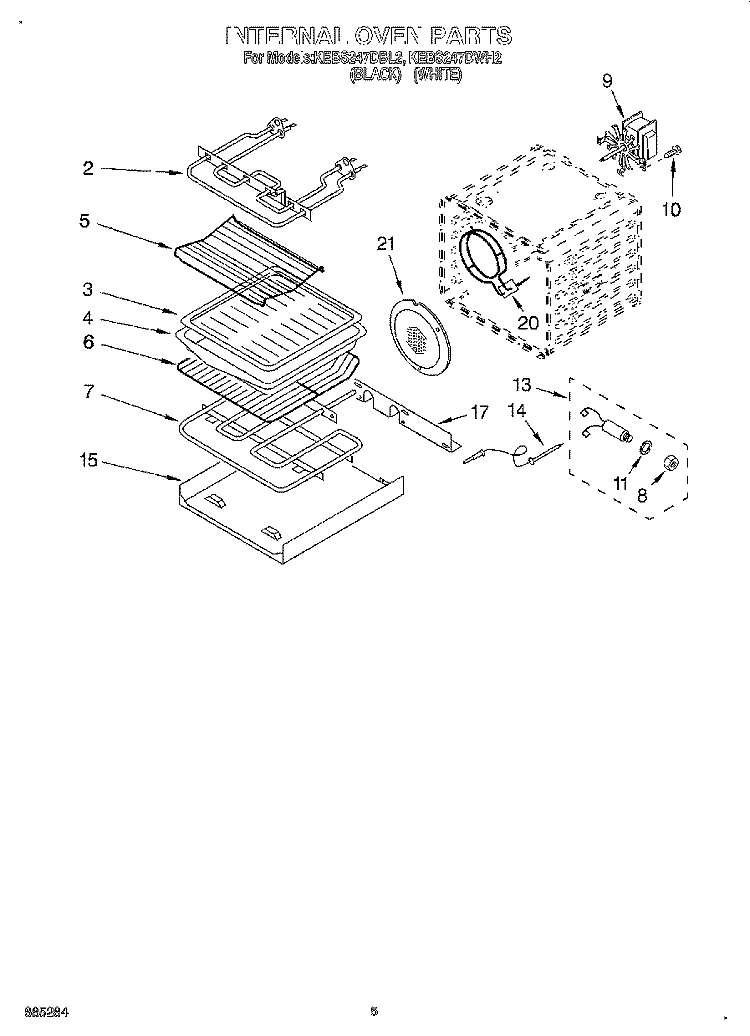 INTERNAL OVEN Diagram and Parts List for KEBS247DBL2  KitchenAid Wall Oven