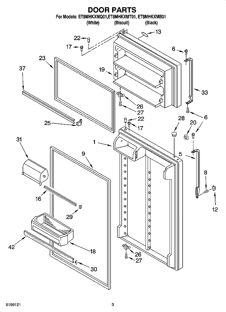 DOOR PARTS Diagram and Parts List for ET8MHKXMQ01  Whirlpool Refrigerator