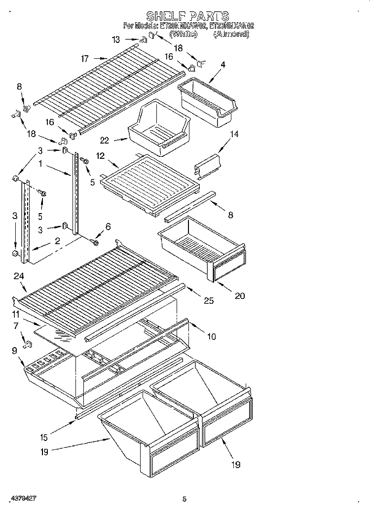 SHELF Diagram and Parts List for ET20NMXAN02  Whirlpool Refrigerator
