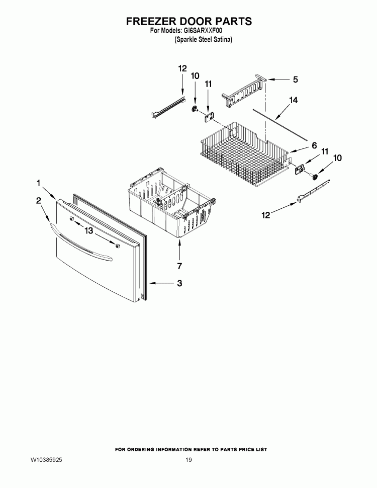 FREEZER DOOR PARTS Diagram and Parts List for GI6SARXXF00  Whirlpool Refrigerator