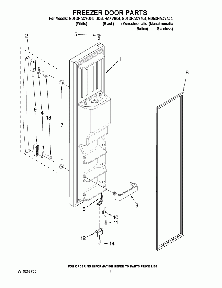 FREEZER DOOR PARTS Diagram and Parts List for GD5DHAXVB04  Whirlpool Refrigerator