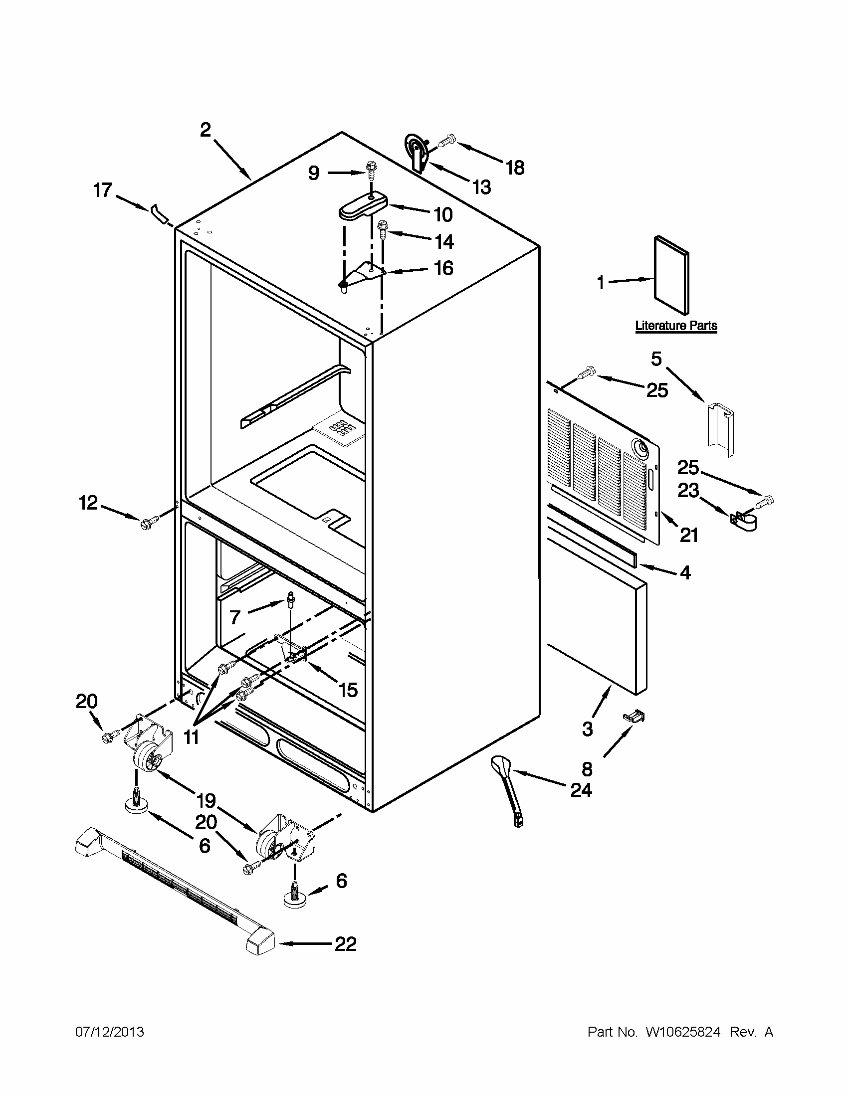 Cabinet Parts Diagram and Parts List for GB2FHDXWB07  Whirlpool Refrigerator