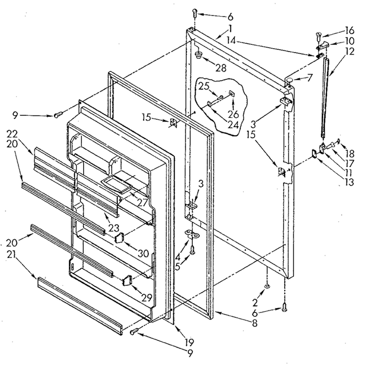 Refrigerator Door Diagram and Parts List for ET20NKXSM10  Whirlpool Refrigerator