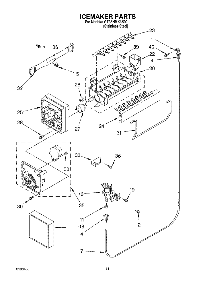 ICEMAKER PARTS Diagram and Parts List for GT2SHMXLS00  Whirlpool Refrigerator
