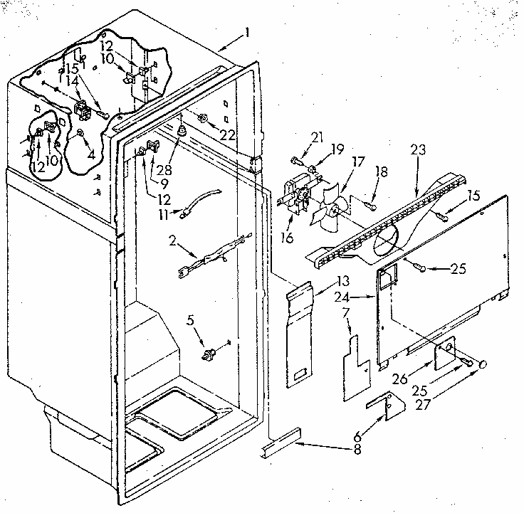 Liner Diagram and Parts List for 1069608610 SKR501W0 Kenmore Refrigerator