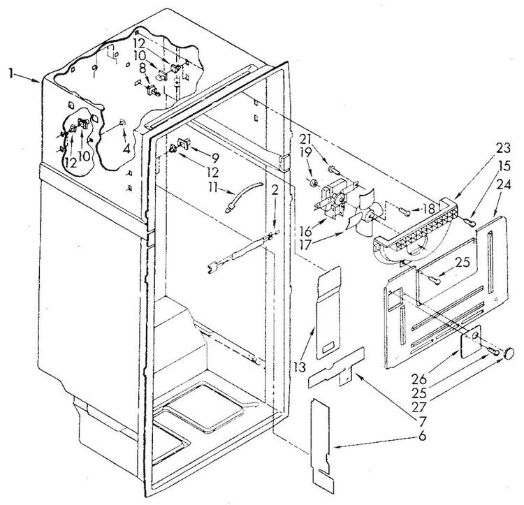 Liner Diagram and Parts List for ET18GKXSG0B  Whirlpool Refrigerator