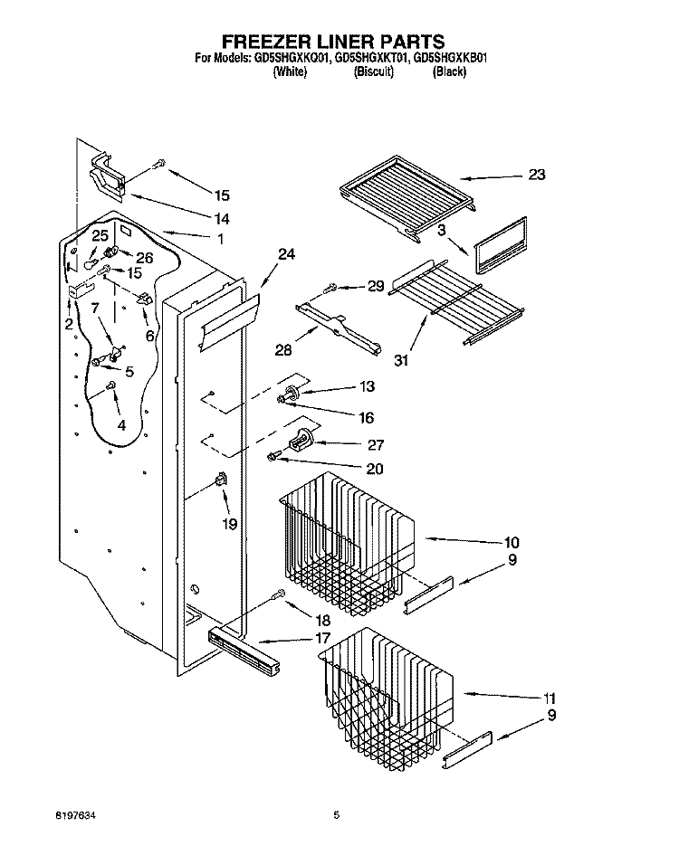 FREEZER LINER Diagram and Parts List for GD5SHGXKB01  Whirlpool Refrigerator