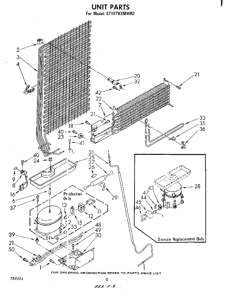 UNIT Diagram and Parts List for ET18TKXMWR2  Whirlpool Refrigerator