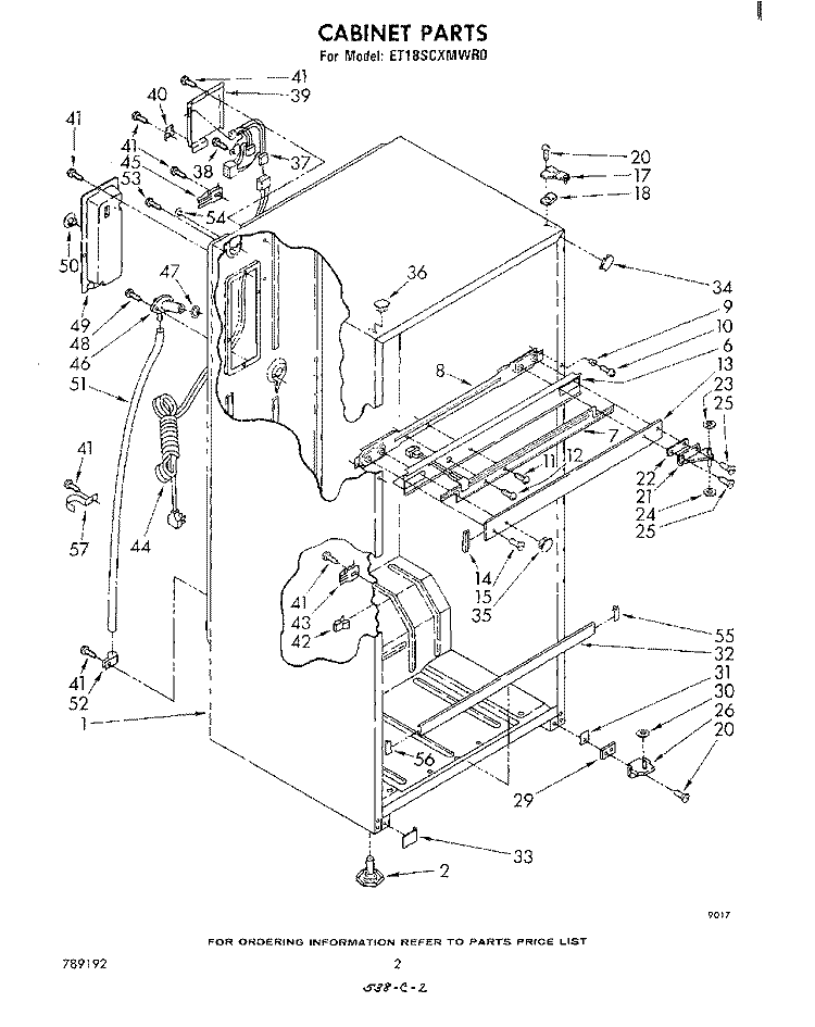 CABINET Diagram and Parts List for ET18SCXMWR0  Whirlpool Refrigerator