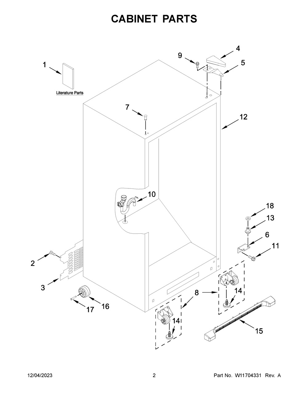 Cabinet Parts Diagram and Parts List for  Whirlpool Freezer