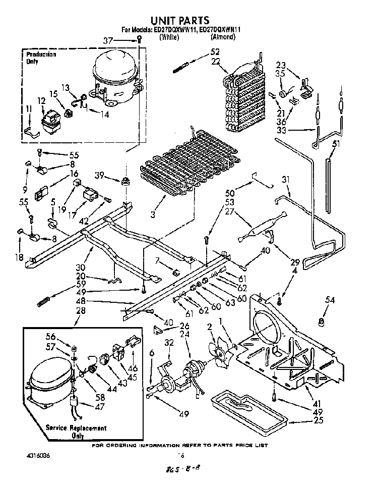 Unit Diagram and Parts List for ED27DQZWN11  Whirlpool Refrigerator