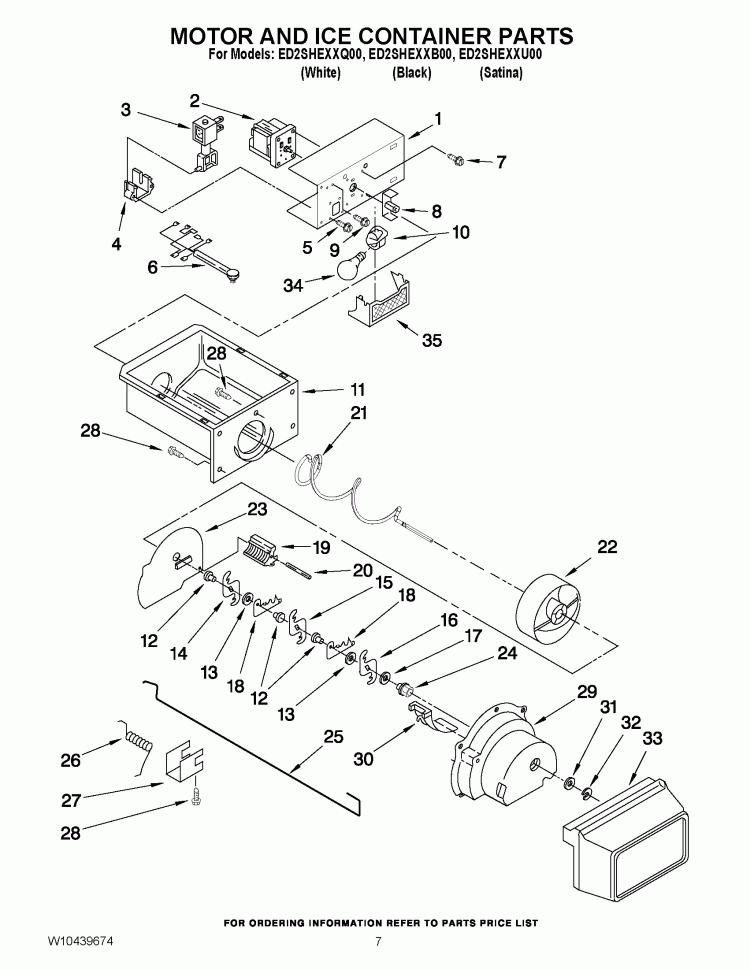 MOTOR AND ICE CONTAINER PARTS Diagram and Parts List for  Whirlpool Refrigerator