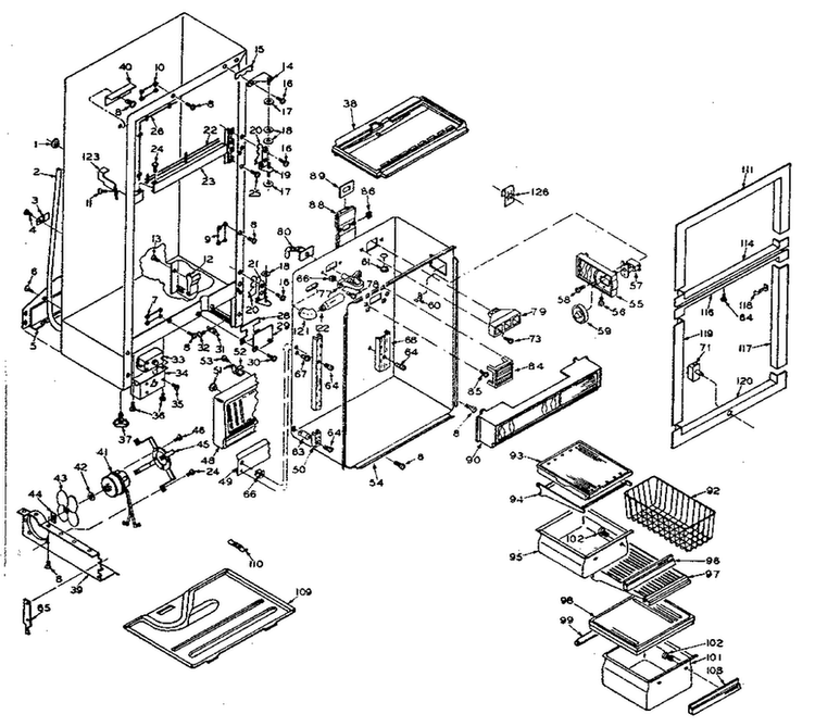 Cabinet Parts Diagram and Parts List for 106T16E  Kenmore Refrigerator
