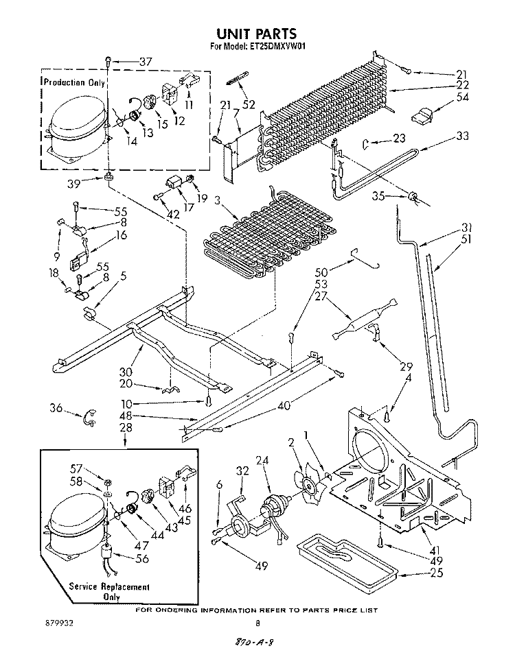 UNIT Diagram and Parts List for ET25DMXVF01  Whirlpool Refrigerator