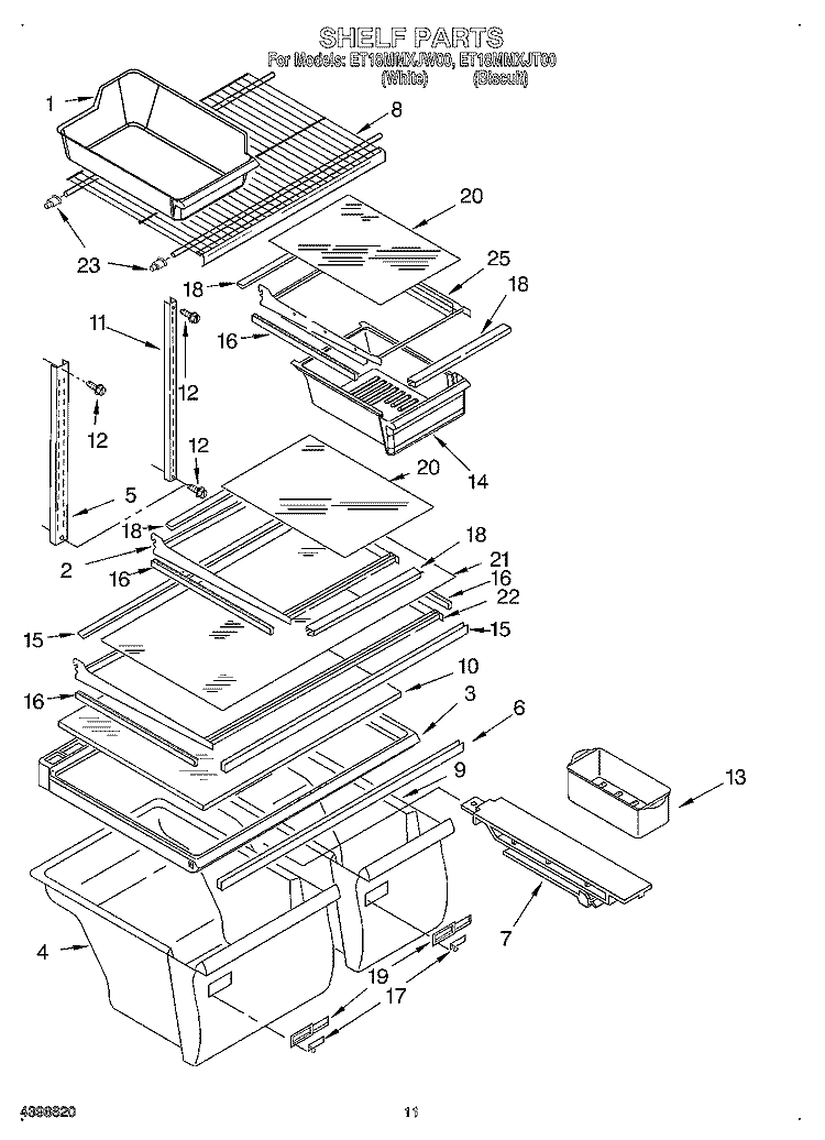 SHELF, OPTIONAL Diagram and Parts List for ET18MMXJT00  Whirlpool Refrigerator