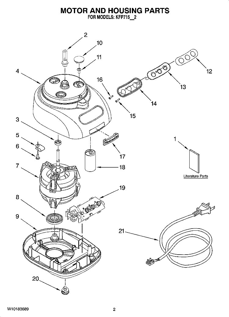 MOTOR AND HOUSING PARTS Diagram and Parts List for  KitchenAid Food Processor