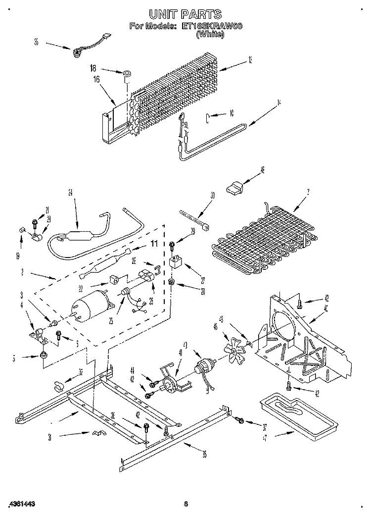 UNIT Diagram and Parts List for ET18SKRAW00  Whirlpool Refrigerator