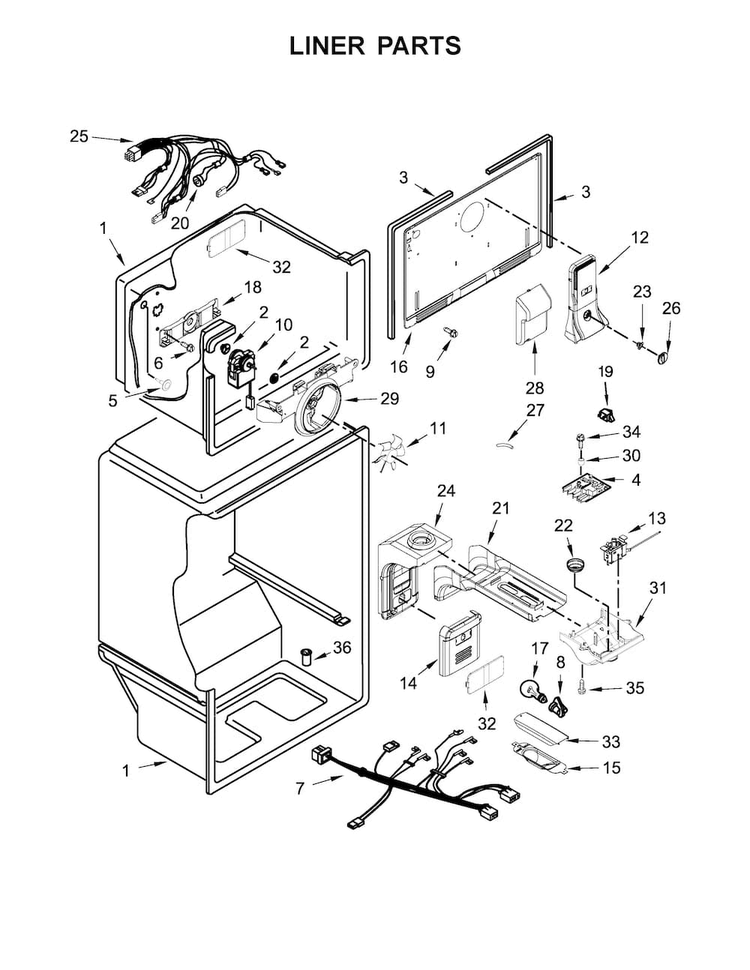 Liner Parts Diagram and Parts List for  Whirlpool Refrigerator