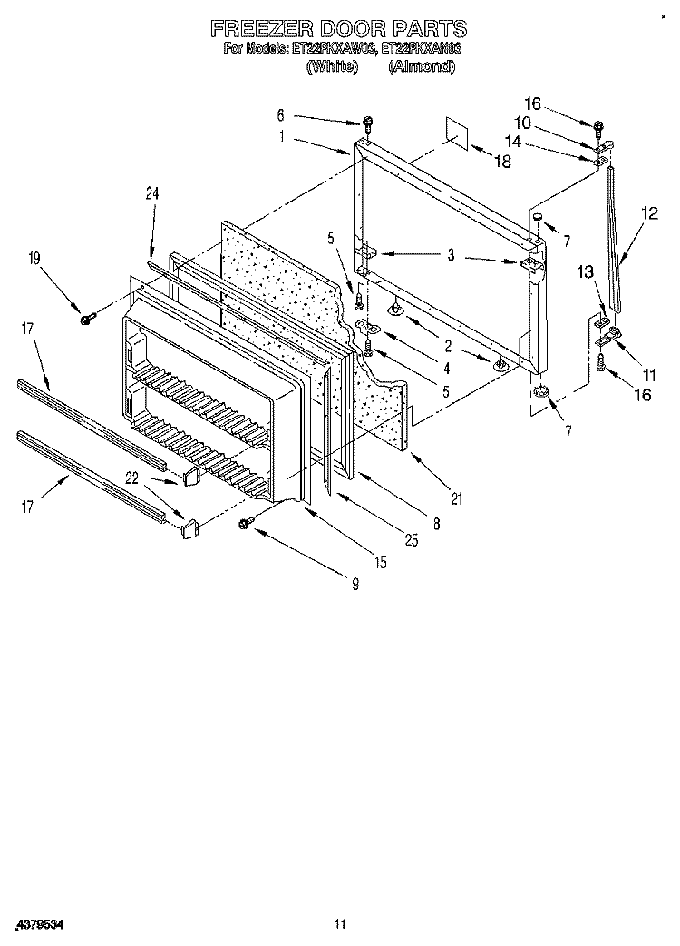 FREEZER DOOR, LIT/OPTIONAL Diagram and Parts List for ET22PKXAN03  Whirlpool Refrigerator