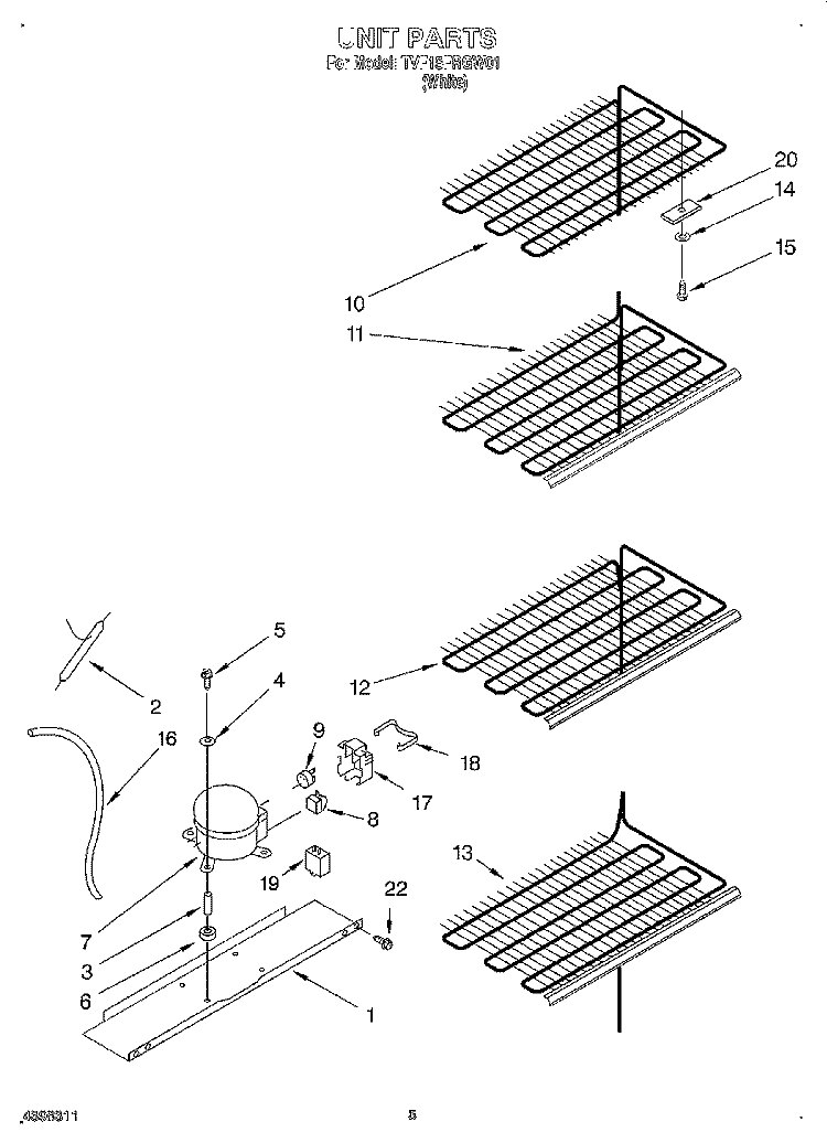UNIT Diagram and Parts List for TVF15FRGW01  Whirlpool Freezer