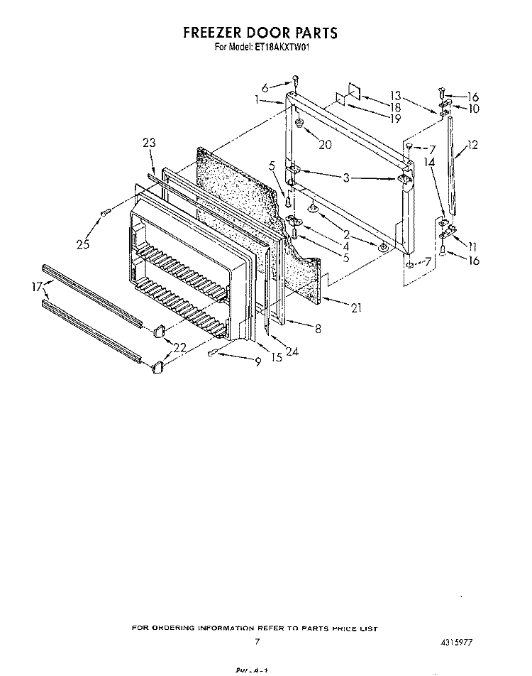 FREEZER DOOR Diagram and Parts List for ET18AKXTF01  Whirlpool Refrigerator