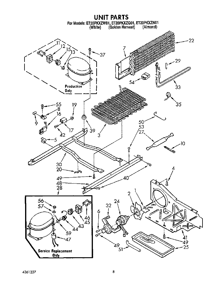 UNIT Diagram and Parts List for ET20PKXZG01  Whirlpool Refrigerator